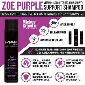 ZOE PURPLE Vitamin & Volumizing Color Toning Shampoo  - MAK Hair Products from Mickey Alan Kravitz